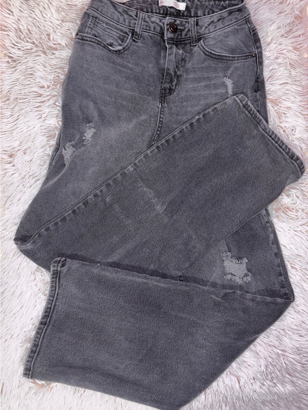 So Charcoal Distressed Wide-Leg Jeans